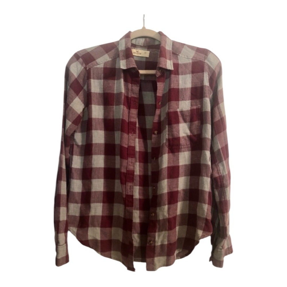 Hollister Maroon and Gray Plaid Flannel Shirt Size XS